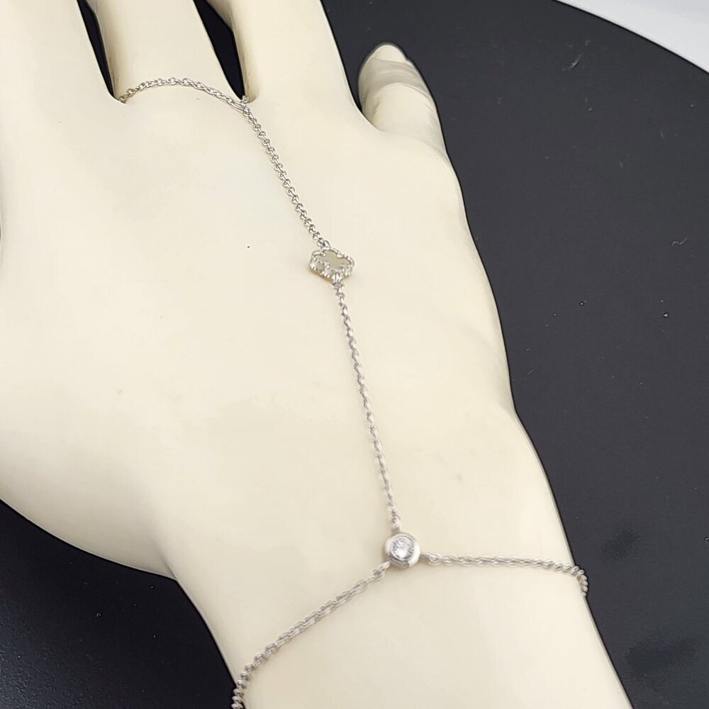 Sterling Silver Clover Hand Bracelet with Ring - Picture 8 of 9